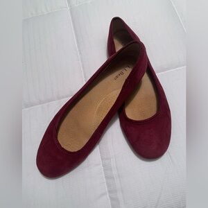 L.L. Bean Classic Burgundy Leather Suede Ballet Flat, Size 10M, Made in Brazil